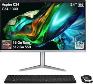 Acer Aspire C24-1300, All-in-One PC 23.8" Full HD IPS (AMD Ryzen 5 R57520U, RAM 16 Go, SSD 512 Go, AMD Radeon Graphics, Windows 11 Famille),PC Tout-en-Un + Clavier et Souris,...