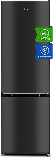 CHIQ Réfrigérateur congélateur bas FBM260L 262L (187+75), Low frost, Acier inoxydable, Portes réversibles, 39 db, 12 ans de garantie sur le compresseur