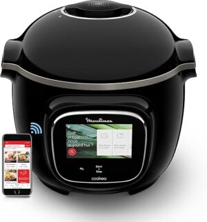 Moulinex Cookeo Touch Wifi Multicuiseur intelligent, Cuve 6 L, Haute pression, Guide pas à pas, 250 recettes intégrées, Application Moulinex CE902800, Noir